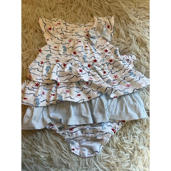 Janie and Jack Beach Seahorse Starfish Romper Baby Girl 3-6 MOS Nautical - Picture 5 of 5